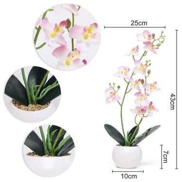 LXINDIA Plants Decor And More Artificial Orchid Flowers with White Ceramic Pot Pastel Pink