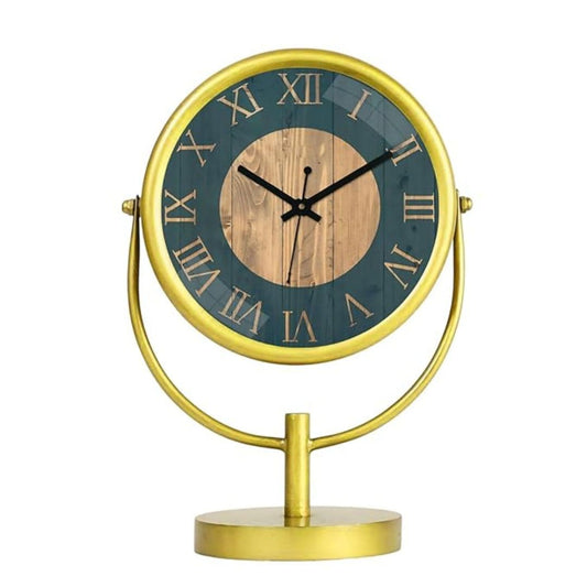 LX INDIA Antique Table clock Dekorise Table Clock Antique Style 10 in dial 6 in Golden Colour Desk Clock