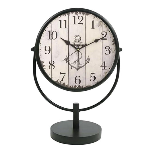 LX INDIA Antique Table clock Dekorise Table Clock Antique Style 10 in dial 6 in matt Black Colour Desk Clock