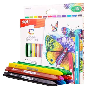 deli EC20000 Triangular Plastic Crayons 12 Shades