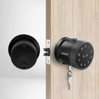 LXINDIA Lock Denler DB03 Wi Fi Smart Door Lock Manual Key Access min 30 to 50mm Doors Black Round