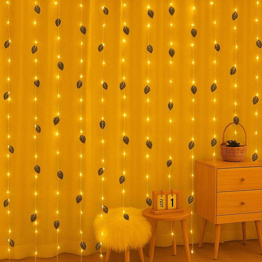 LX INDIA light Desidiya Silver Leaf Led Curtain String Diwali Lights for Decoration for Home, Artificial Leaf Curtain Led String Light, 200 LEDs, 8 Modes,