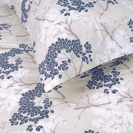 LX INDIA Bedsheet Divine Casa Cotton Bedsheet for Single Bed with 1 Pillow Cover (145 X 223 cm, Floral, Charcoal Blue)1