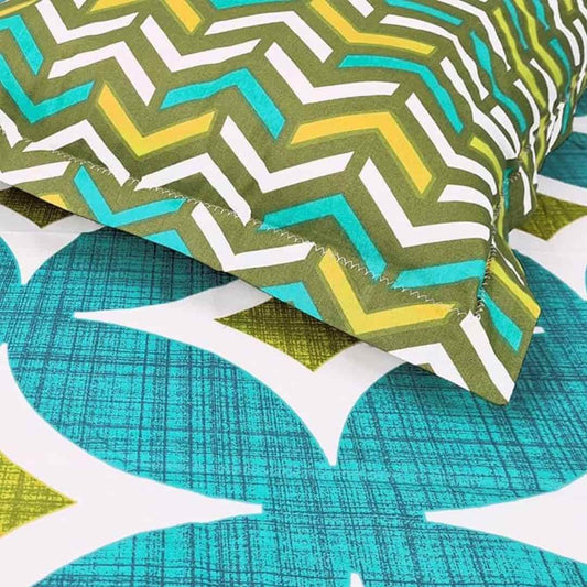 LX INDIA Bedsheet Divine Casa Cotton Bedsheet for Single Bed with 1 Pillow Cover (145 X 223 cm, Geometric, Blue Bird)