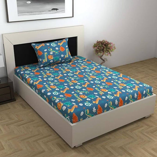 LX INDIA Bedsheet Divine Casa Cotton Bedsheet for Single Bed with 1 Pillow Cover (145 X 223 cm, Iris Deep)