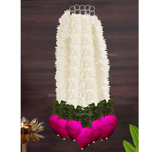 LX INDIA Diwail sale Divyakosh Garlands for Home Decoration, Lotus Hangings (Pack of 7 Pcs, Size 14 Inch Each) | Offwhite Fabric & Solawood Lotus Buds | Flower Garlands for Home Decoration |