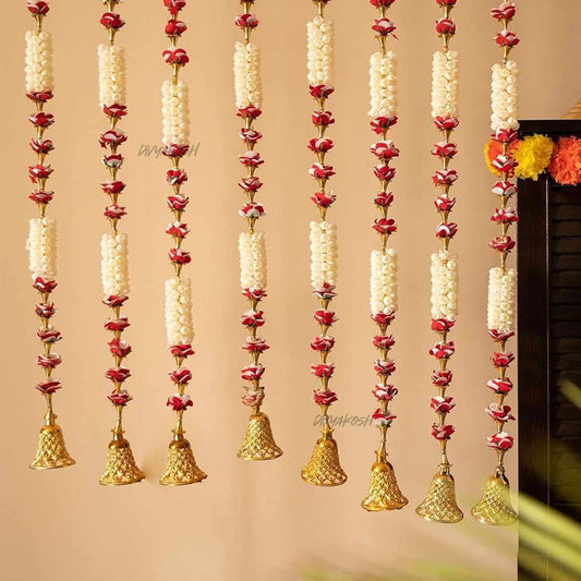 LX INDIA Diwail sale Divyakosh Plastic Khushi Flower and Mogra Hanging (Pack of 6), Traditional Hanging Latkan for Party, Wedding, Event, Home, Main Door, Diwali Decoration Items - Size 3 FT, White