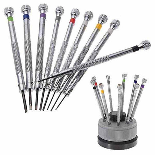 LXINDIA screw drivers Diy Crafts 7221 0.5mm-2.5mm Glasse Flat Blade Slotted Screwdriver Repair Tools Set, Multicolor, 9 Piece