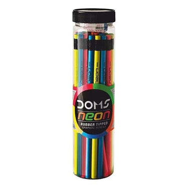 LXINDIA Pencil Doms Neon Rubber Tipped HB/2 Graphite Pencil Pack of 30 Jar