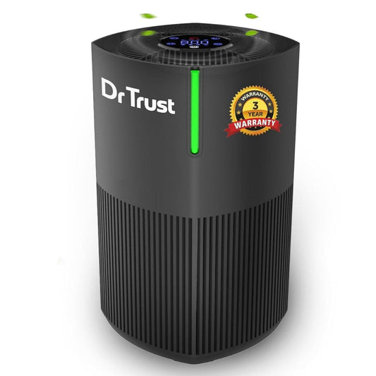 LX INDIA Smart Air Purifier Dr Trust USA Zurich Portable Room Air Purifier, HEPA Filter UV 4 Stage Filtration & Air Quality Monitoring, Low Noise, 360° Air Inlet Removes 99.97% Pollutants Dust, Smoke, Bacterial Particles (Black)