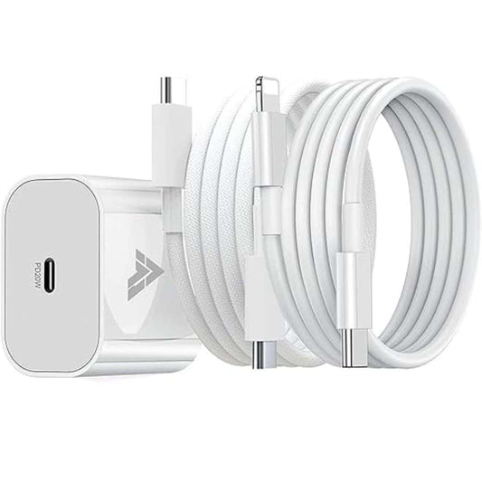 LXINDIA Mobile Charger DR VAKU 20W Fast Charger Adapter For iPhone With 1 Meter Type C Data Cable (1 Adapter and 2 Cable) White