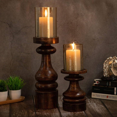 LX INDIA Candle Holders DREAMY WALLS Wooden Candle Stand Set of 2