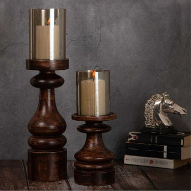 LX INDIA Candle Holders DREAMY WALLS Wooden Candle Stand Set of 2