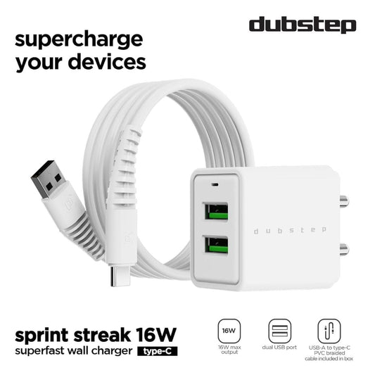 LX INDIA Mobile Charger Dubstep Sprint 16W Dual USB Port Wall Charger with 1M