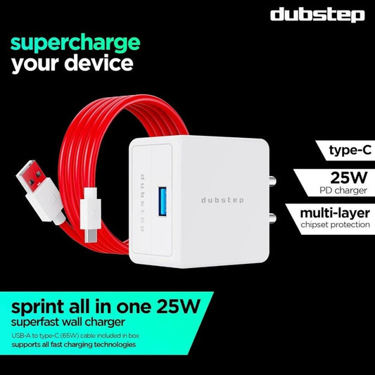 LXINDIA Mobile Charger Dubstep Sprint All-in-one 25W 5A Charger with Type-C Cable