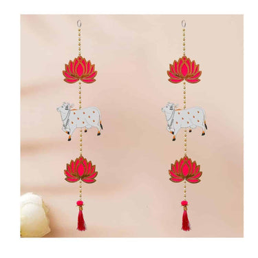 eCraftIndia Artificial Marigold Flowers Hangings with Bangles Ringing Bells (2 Lotus Cow Hanging)