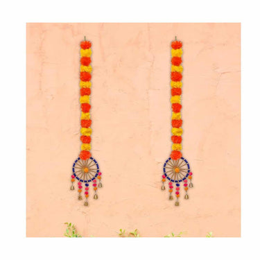 eCraftIndia Artificial Marigold Flowers Hangings with Bangles Ringing Bells (2 Marigold Flowers)