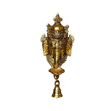 eCraftIndia Golden Metal Lord Ganesha Wall Hanging Diwali Diya with Bell