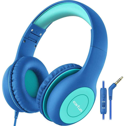 LX INDIA Headphones and Headsets Blue EarFun Kids Headphones with Mic for Boys and Girls, Over Ear HD Stereo Headphone for Children, Foldable On Ear Headsets with Mic for School/Pad/PC/Travel