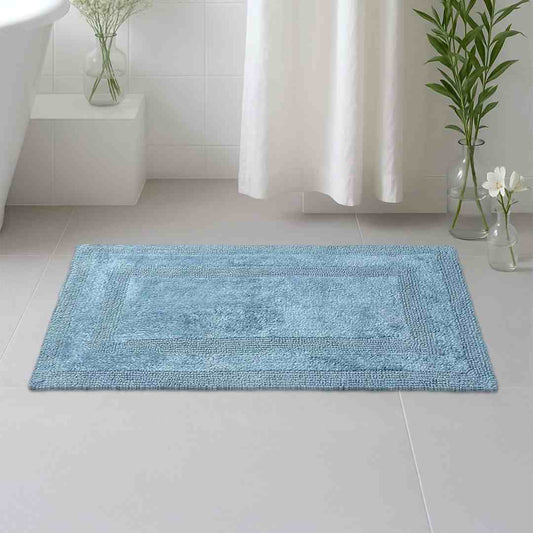 LXINDIA Mats Blue Earthy Fables Premium 100% Cotton Reversible Rectangular Bath Mat for Home