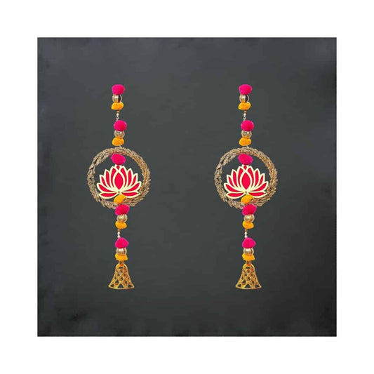 LXINDIA Wall Hanging eCraftIndia Artificial Marigold Flowers Hangings with Bangles Ringing Bells (2  Lotus Bell Toran)