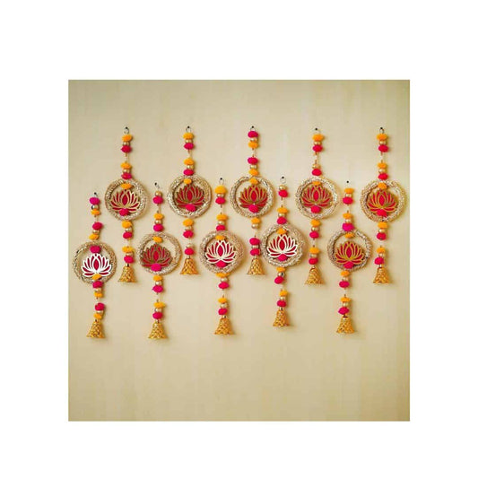 LXINDIA Wall Hanging eCraftIndia Artificial Marigold Flowers Hangings with Bangles Ringing Bells (2  Lotus Bell Toran)