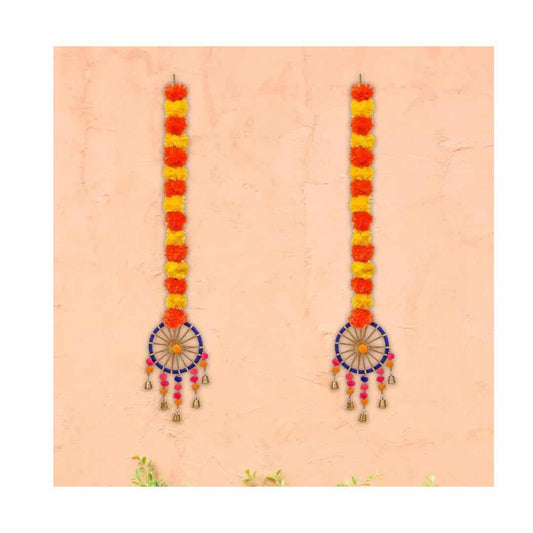 LXINDIA Wall Hanging eCraftIndia Artificial Marigold Flowers Hangings with Bangles Ringing Bells (2 Marigold Flowers)
