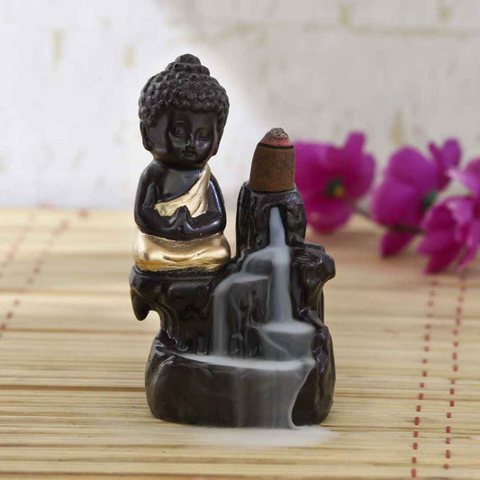 LX INDIA Buddha Monk eCraftIndia Black Golden Meditating Monk Buddha Statue (MSBIH101_GLD)