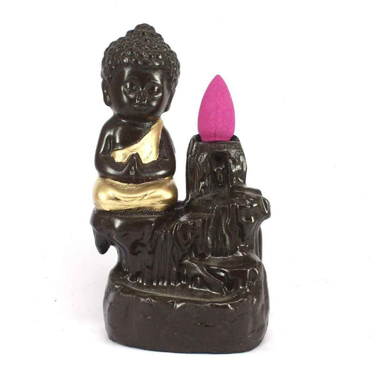 LX INDIA Buddha Monk eCraftIndia Black Golden Meditating Monk Buddha Statue (MSBIH101_GLD)