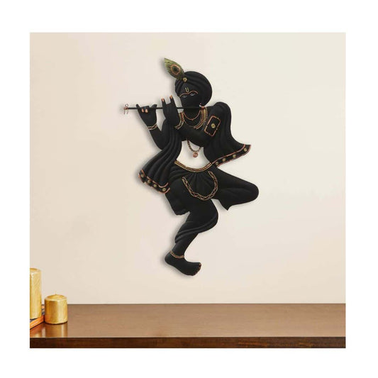 LXINDIA Wall Hanging eCraftIndia Black Lord Krishna Playing Flute Handcrafted Decorative Iron Wall Hanging