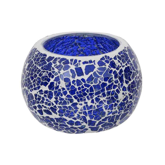LX INDIA Candle Holders eCraftIndia Blue Mosaic Glass Decorative Tea Light Candle Holder (Pack 2)