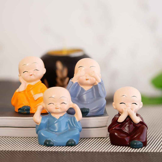LX INDIA Buddha Monk eCraftIndia Colorful 4 Monks Buddha Figurines - for Home Decor (Pack of 2)