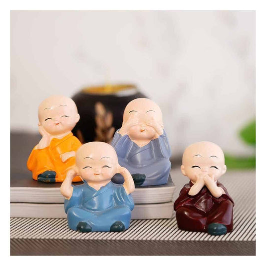 LXINDIA Show Piece eCraftIndia Colorful 4 Monks Buddha Figurines( Set of 4)