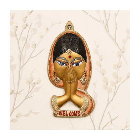 LXINDIA Show Piece eCraftIndia Colorful Metal Welcome Namaste Lady Door Metal Wall Hanging