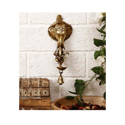 LXINDIA Wall Hanging eCraftIndia Dancing Ganesha Brass Wall Hanging Deepak with Bell