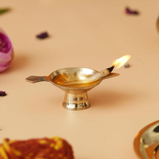LX INDIA Diyas eCraftIndia Golden Decorative Brass Diya with Stand and Holder
