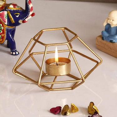 LX INDIA Candle Holders eCraftIndia Golden Metal Decorative Tea Light Candle Holder