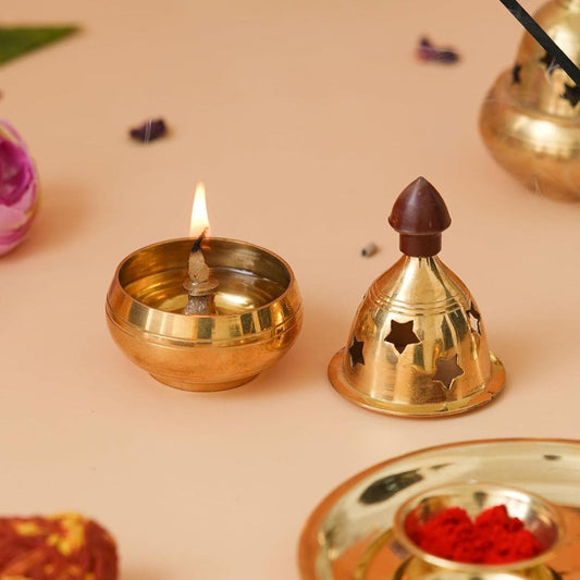LX INDIA Diyas eCraftIndia Golden Traditional Akhand Brass Diya