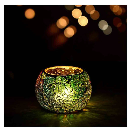 LX INDIA Candle Holders eCraftIndia Green Mosaic Glass Decorative Tea Light Candle Holder(Pack of 2)