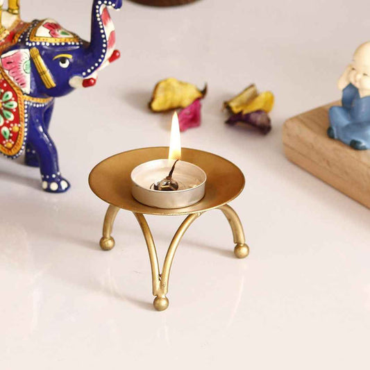 LX INDIA Candle Holders eCraftIndia Handcrafted Golden Metal Tea Light Candle Holder Stand