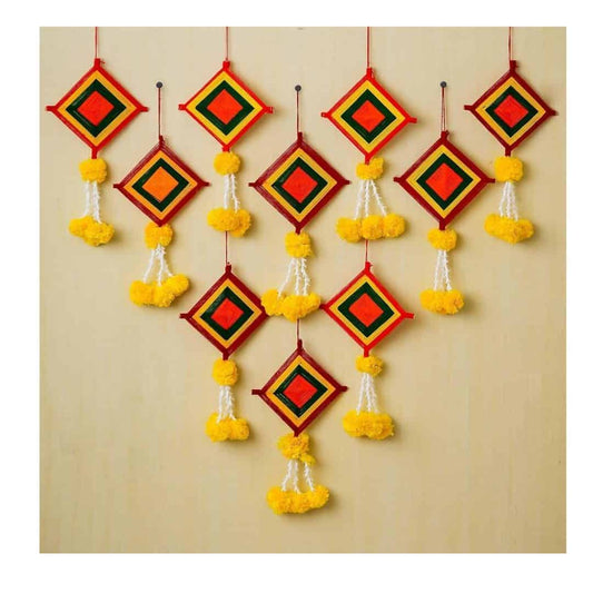 LXINDIA Wall Hanging eCraftIndia Handmade Artificial Marigold Flowers with Woolen Kite Hangings (Pack of 10)