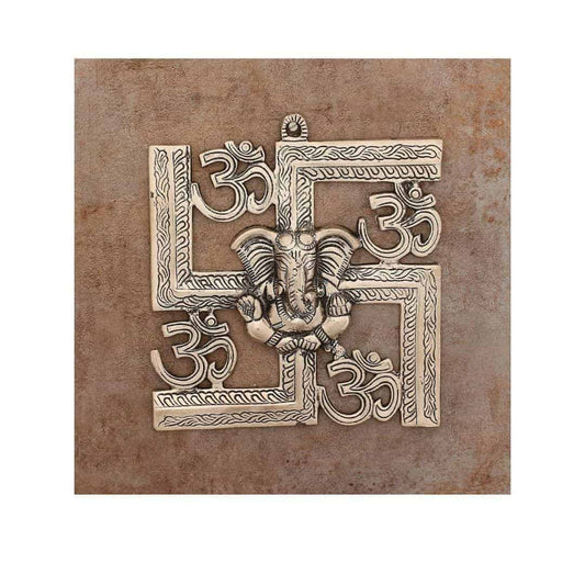 LXINDIA Wall Hanging eCraftIndia Lord Ganesha on Om Swastik Metal Silver Wall Hanging