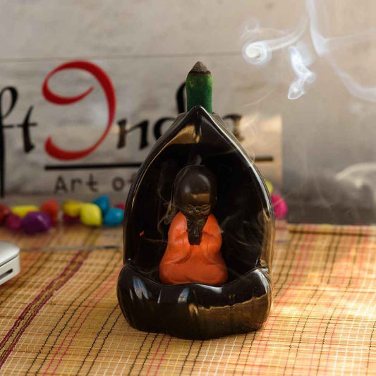 LX INDIA Buddha Monk eCraftIndia Meditating Monk Buddha (Brown & Orange)