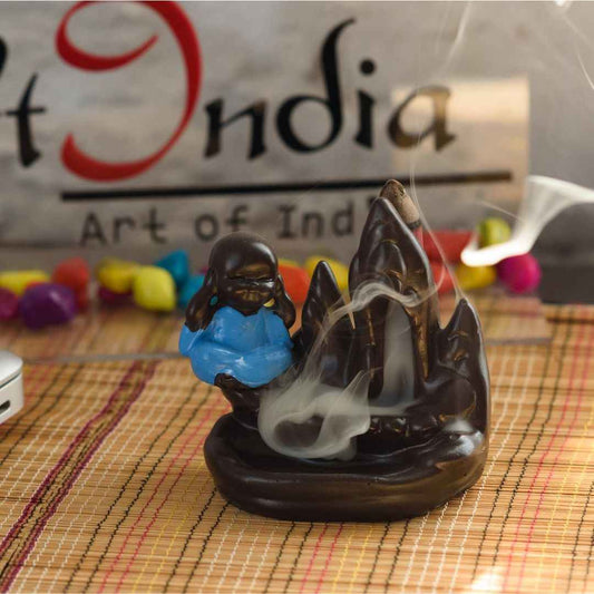 LX INDIA Buddha Monk eCraftIndia Meditating Monk Buddha Smoke Fountain Brown, Blue