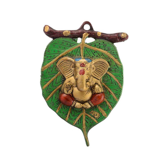 LXINDIA Show Piece eCraftIndia Metal Golden Lord Ganesha Wall Hanging