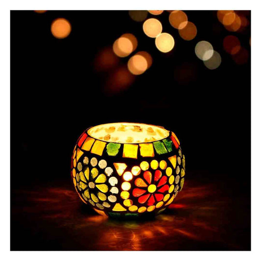 LX INDIA Candle Holders eCraftIndia Mosaic Glass Decorative Tea Light Candle Holder Home Decor(Pack of 2)