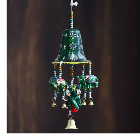 LXINDIA Wall Hanging eCraftIndia Multicolor Handcrafted Decorative Bell Shaped Five Elephant Statues Wall Hanging