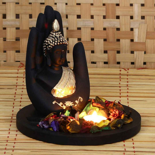 LX INDIA Buddha Monk MSGB527W1 eCraftIndia Palm Buddha Decorative Showpiece