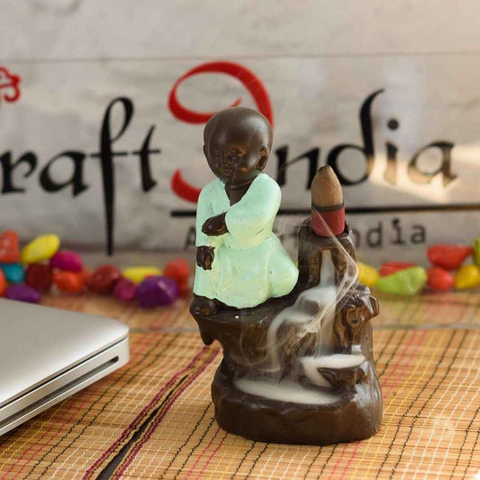 LX INDIA Buddha Monk eCraftIndia Polyresin Karate Style Monk Buddha (7.01 cm x 7.01 cm x 11.98 cm, Green)