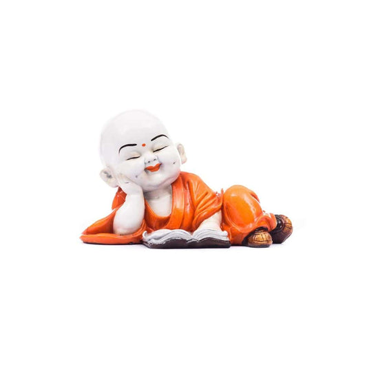 LXINDIA Show Piece eCraftIndia Polyresin Resting Buddha (Orange)